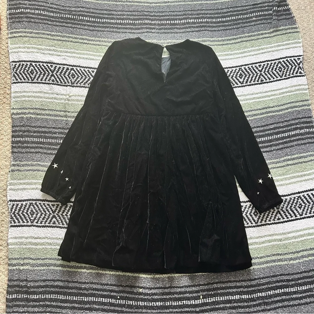 Stella McCartney kids black velvet bird & stars balloon sleeve mini dress